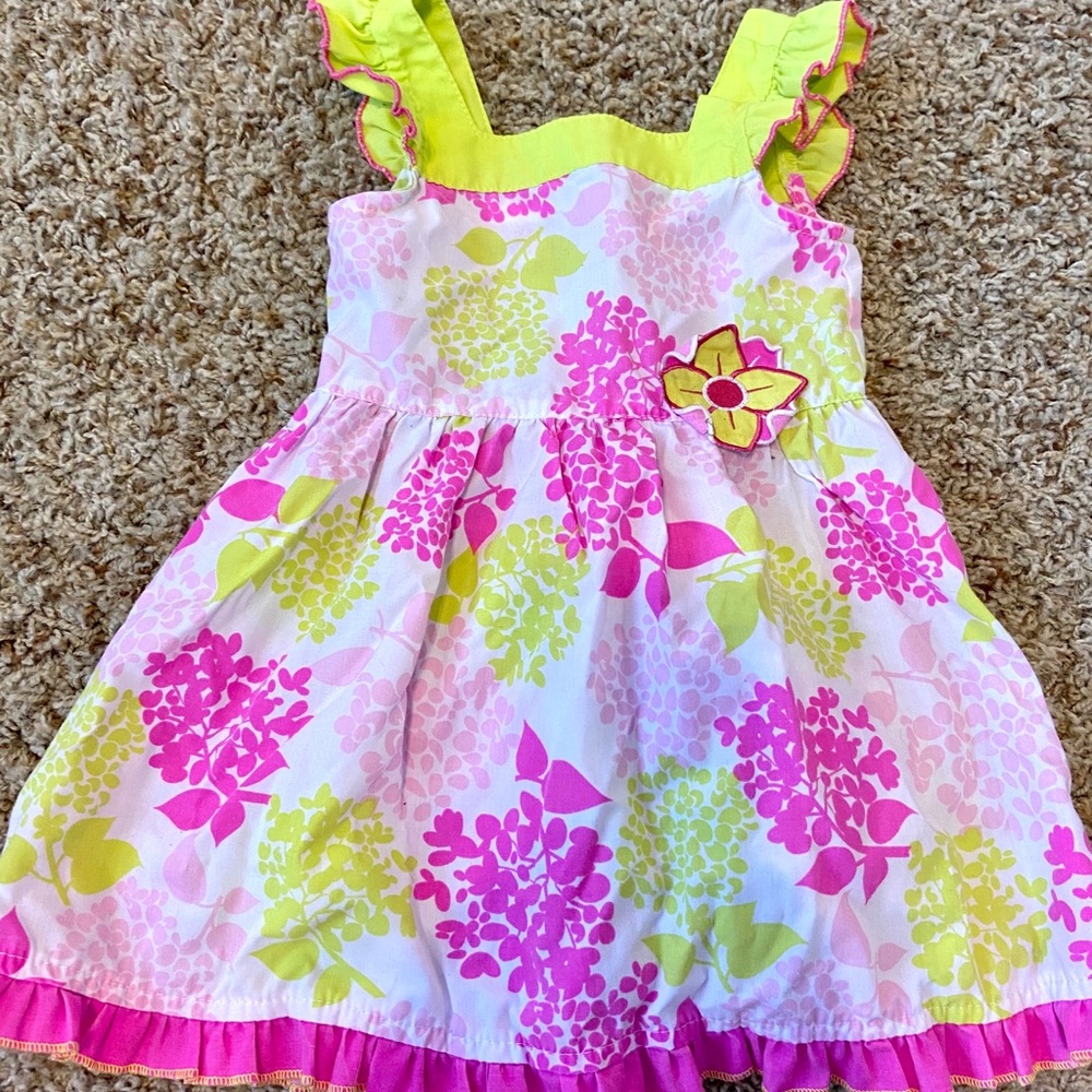 Sugah & Honey Girls Sz 24M Pink & Yellow Sun Ruffle Dress 24 Months Boutique
